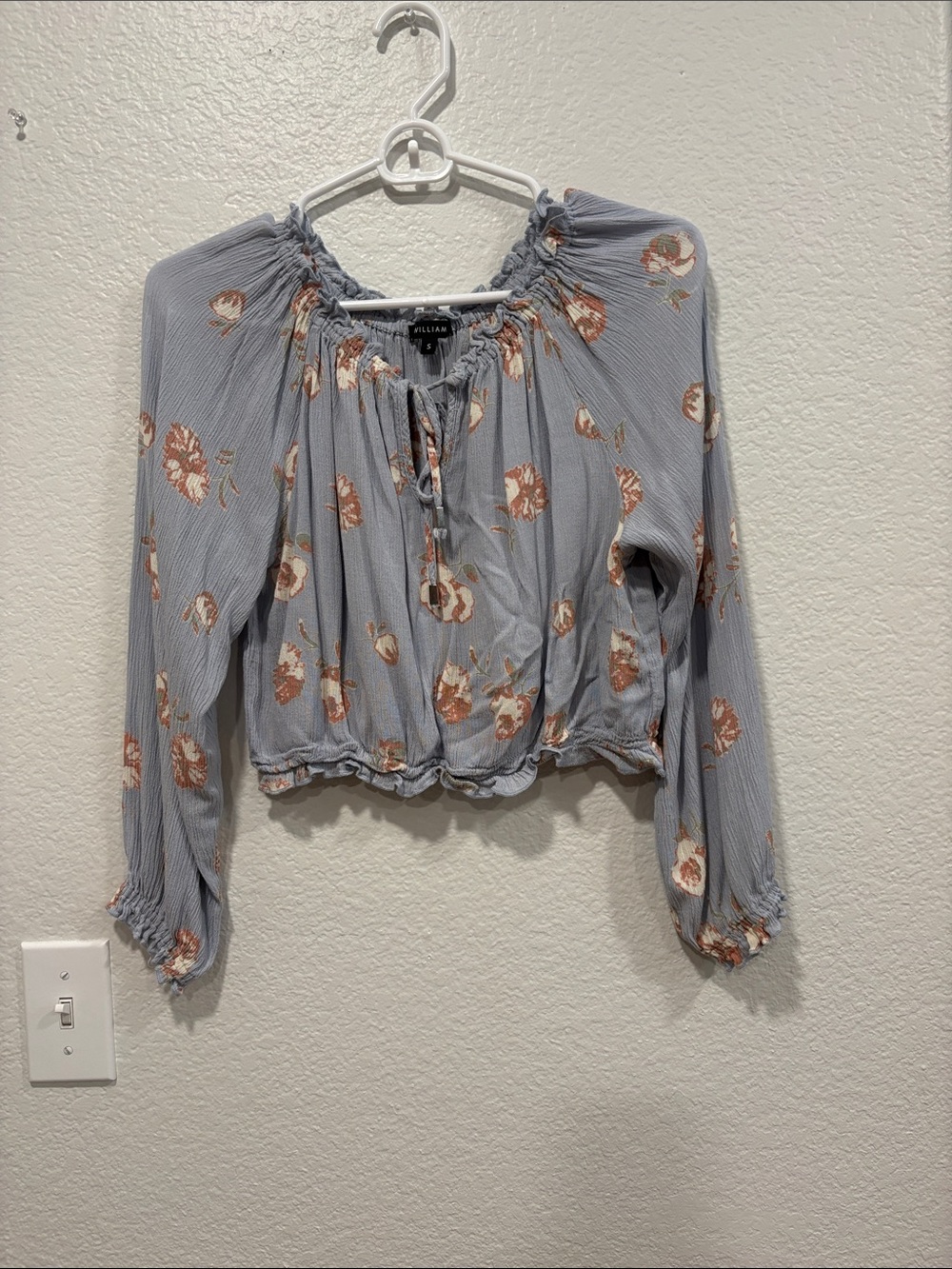 Billabong Light Blue Floral Tie-Front Peasant Top